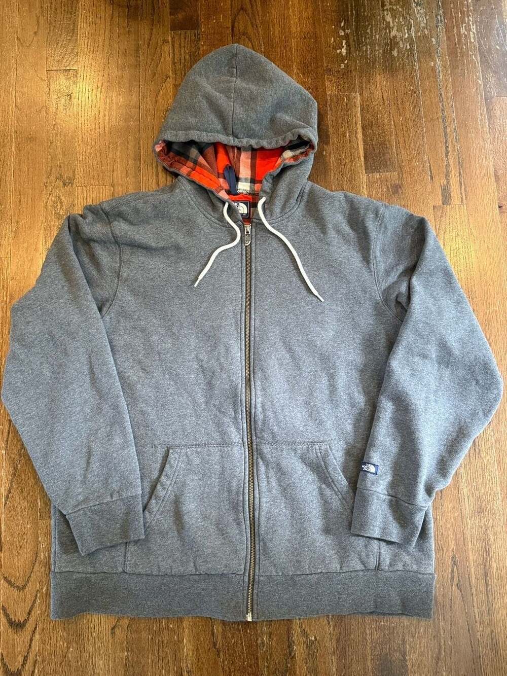 The North Face Plaid Flannel Lined Full Zip Hoodie Gray XL